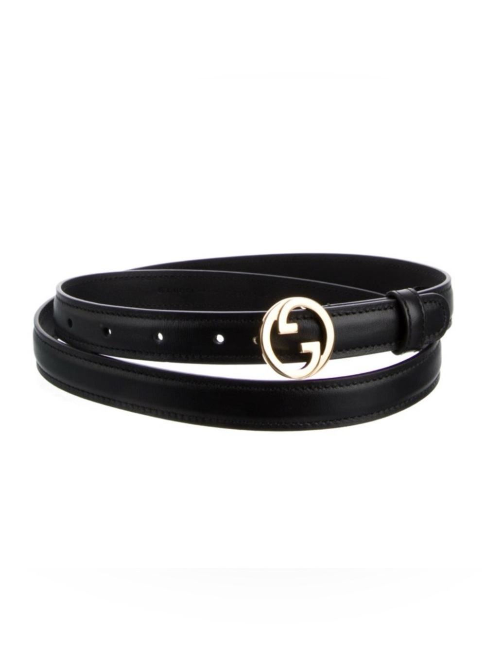 Gucci Thin Black Leather Belt with Interlocking G Buckle 100